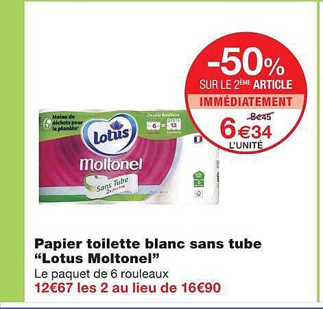 Papier toilette blanc sans tube “Lotus Moltonel”