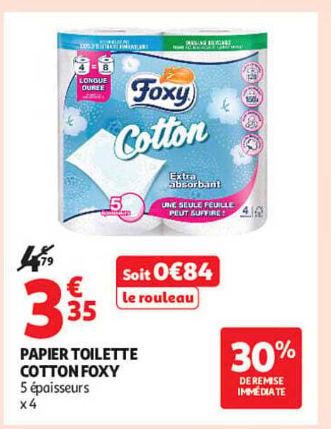 PAPIER TOILETTE COTTON FOXY 5 épaisseurs x 4