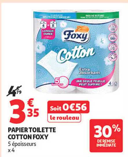 PAPIER TOILETTE COTTON FOXY 5 épaisseurs x 4