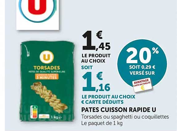 PATES CUISSON RAPIDE U