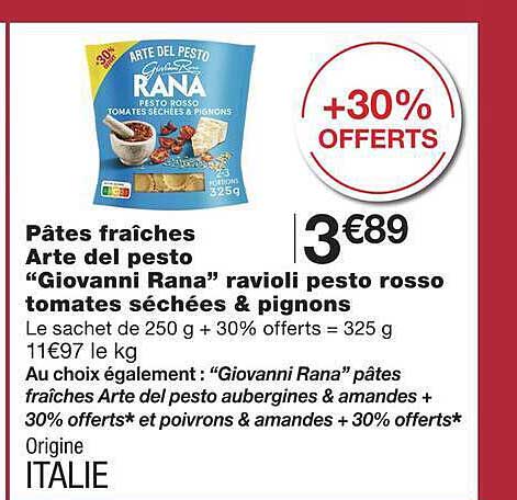 Pâtes fraîches Arte del pesto “Giovanni Rana” ravioli pesto rosso tomates séchées & pignons