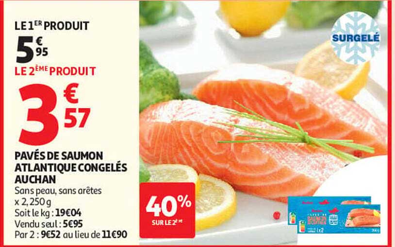 PAVÉS DE SAUMON ATLANTIQUE CONGELÉS AUCHAN