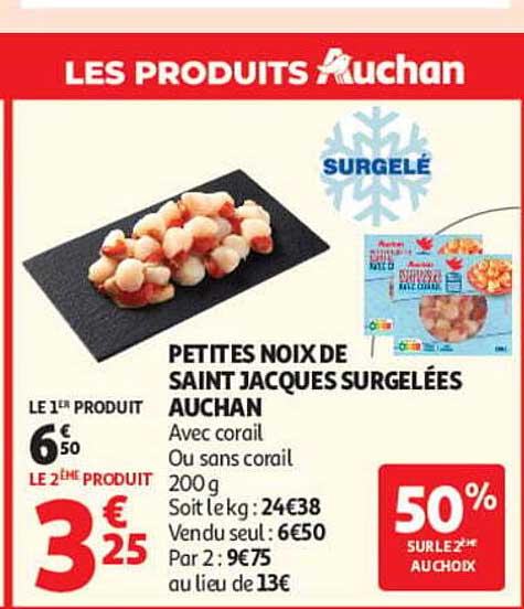 PETITES NOIX DE SAINT JACQUES SURGELÉES AUCHAN