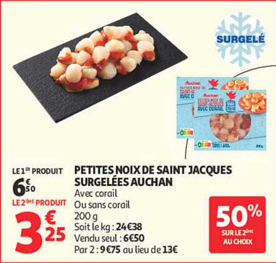 PETITES NOIX DE SAINT JACQUES SURGELÉES AUCHAN