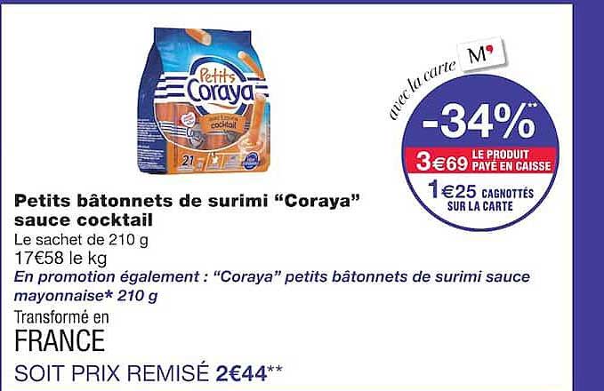 Petits bâtonnets de surimi “Coraya” sauce cocktail