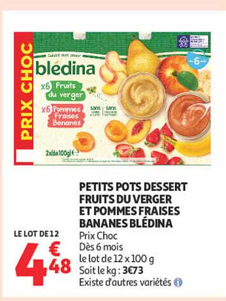 PETITS POTS DESSERT FRUITS DU VERGER ET POMMES FRAISES BANANES BLÉDINA
