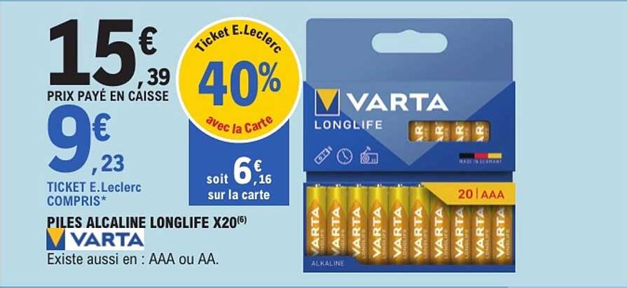 PILES ALCALINE LONGLIFE X20 VARTA