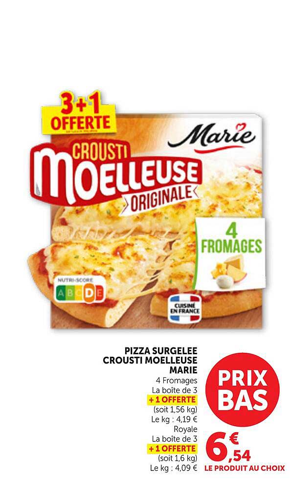 PIZZA SURGELÉE CROUSTI MOELLEUSE MARIE 4 Fromages La boîte de 3 + 1 OFFERTE