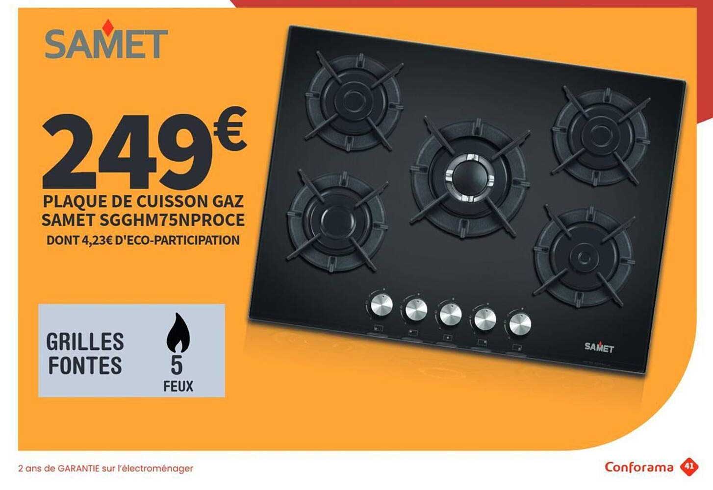 PLAQUE DE CUISSON GAZ SAMET SGGHM75NPROCE