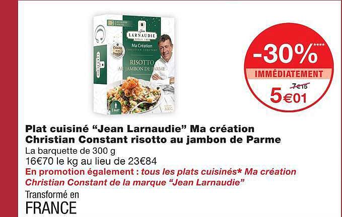 Plat cuisiné “Jean Larnaudie” Ma création Christian Constant risotto au jambon de Parme