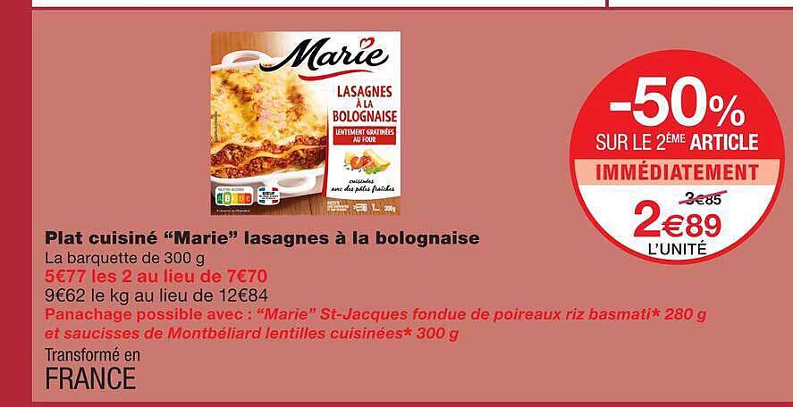 Plat cuisiné “Marie” lasagnes à la bolognaise