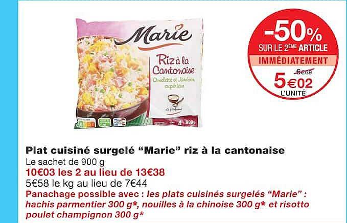 Plat cuisiné surgelé “Marie” riz à la cantonaise