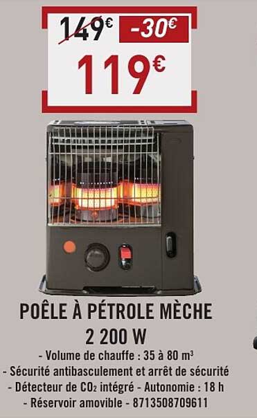 POÊLE À PÉTROLE MÈCHE 2 200 W