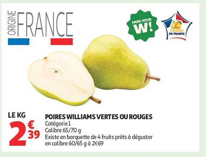 POIRES WILLIAMS VERTES OU ROUGES