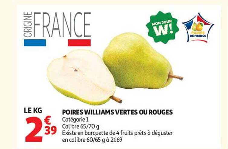 POIRES WILLIAMS VERTES OU ROUGES