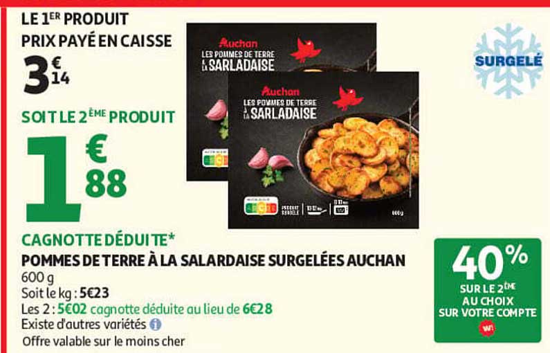 POMMES DE TERRE À LA SARLADAISE SURGELÉES AUCHAN