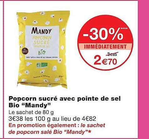 Popcorn sucré avec pointe de sel Bio “Mandy”