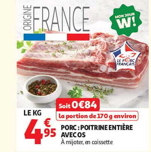 PORC : POITRINE ENTIÈRE AVEC OS