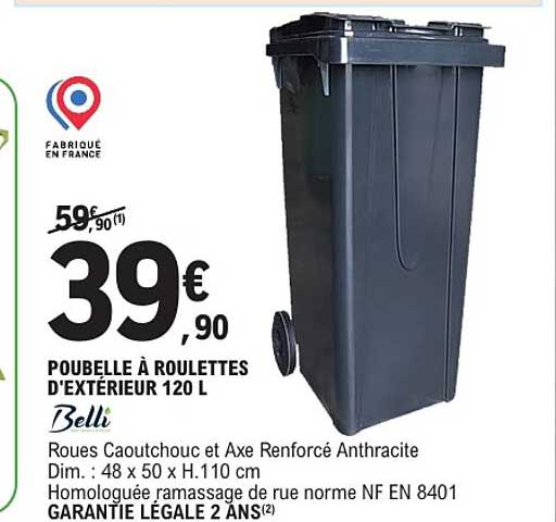 POUBELLE À ROULETTES D'EXTÉRIEUR 120 L