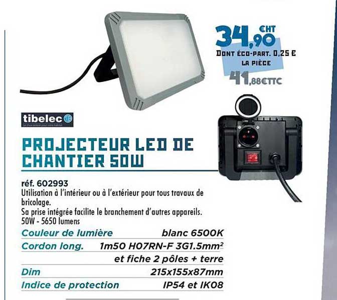 PROJECTEUR LED DE CHANTIER 50W
