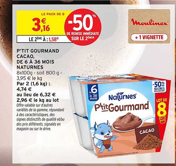P'TIT GOURMAND CACAO, DE 6 À 36 MOIS NATURES