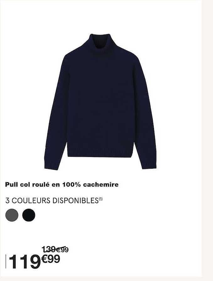 Pull col roulé en 100% cachemire