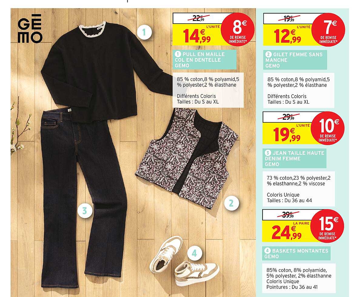 PULL EN MAILLE COL EN DENTELLE GEMO