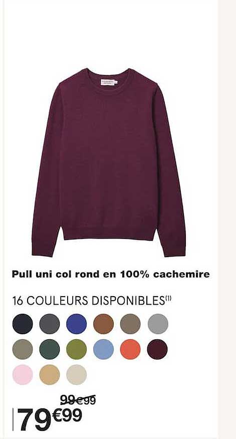 Pull uni col rond en 100% cachemire