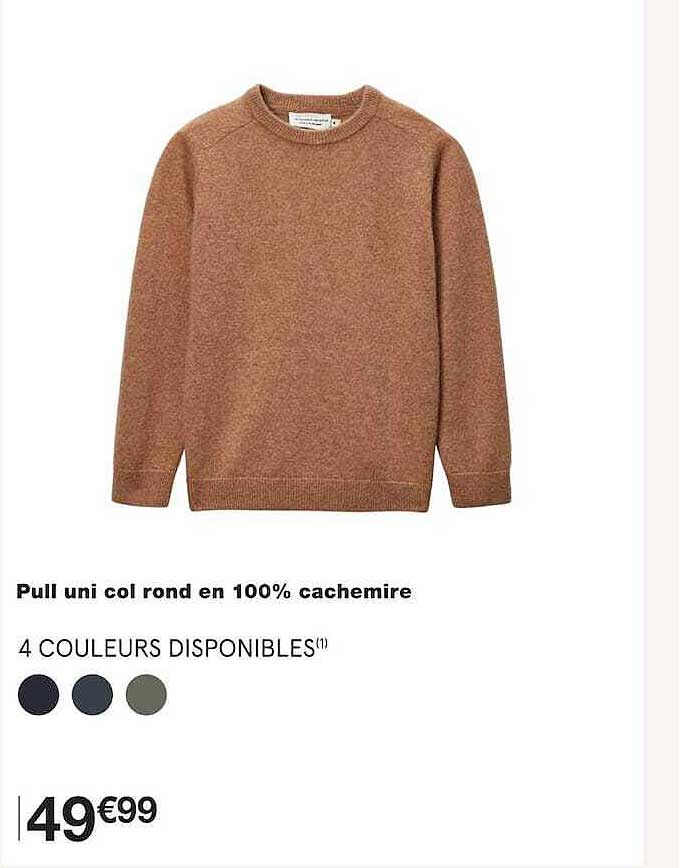 Pull uni col rond en 100% cachemire