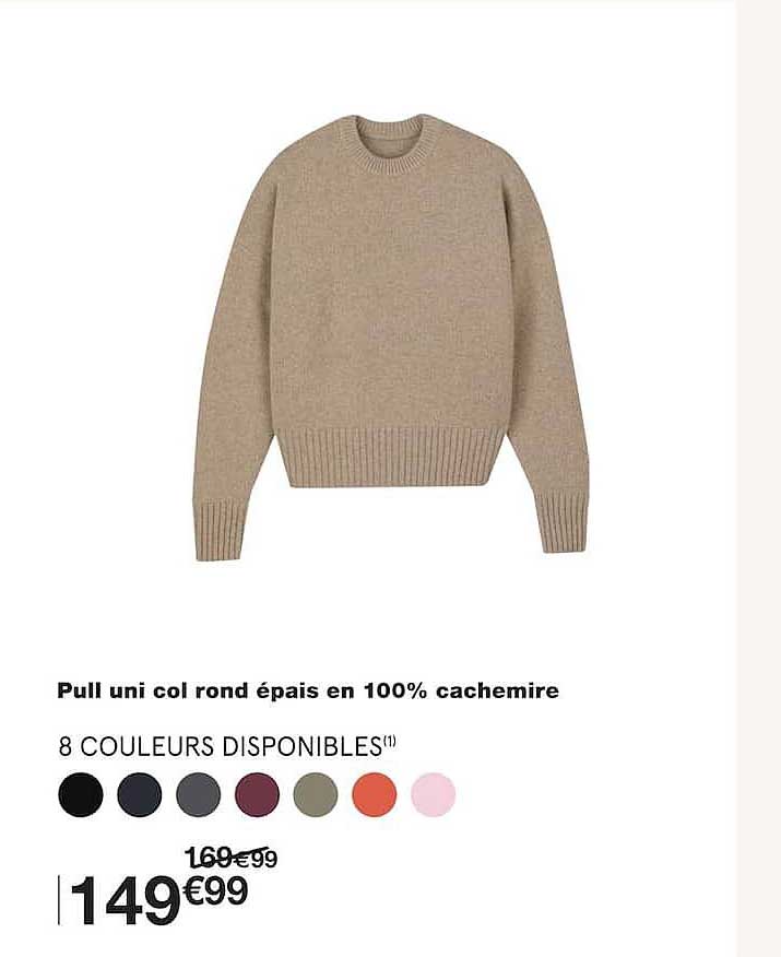 Pull uni col rond épais en 100% cachemire