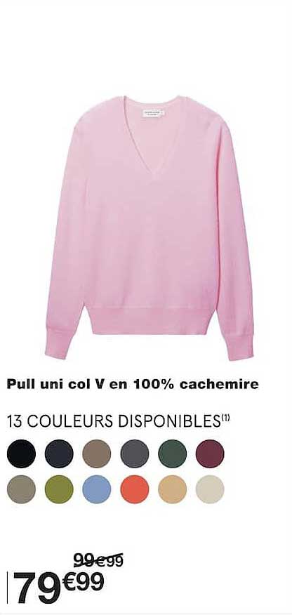 Pull uni col V en 100% cachemire