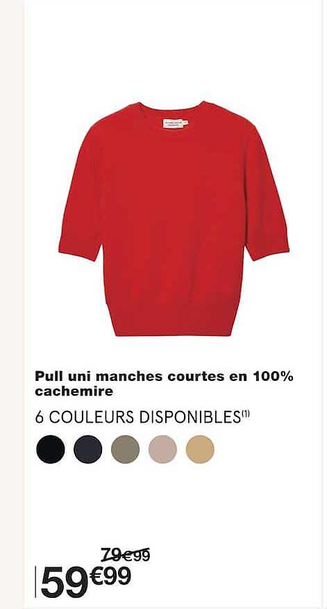 Pull uni manches courtes en 100% cachemire