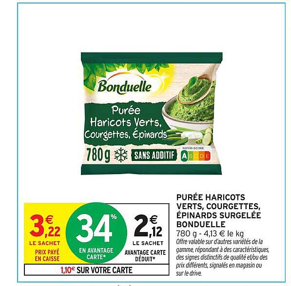 PURÉE HARICOTS VERTS, COURGETTES, ÉPINARDS SURGELÉE BONDUELLE