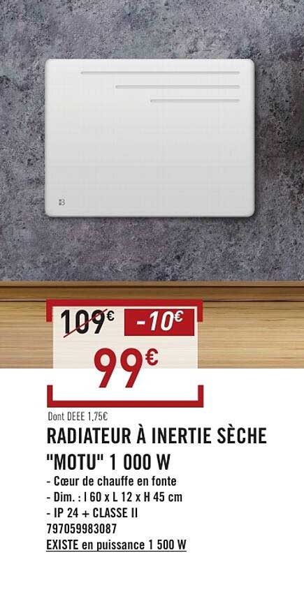 RADIATEUR À INERTIE SÈCHE "MOTU" 1 000 W