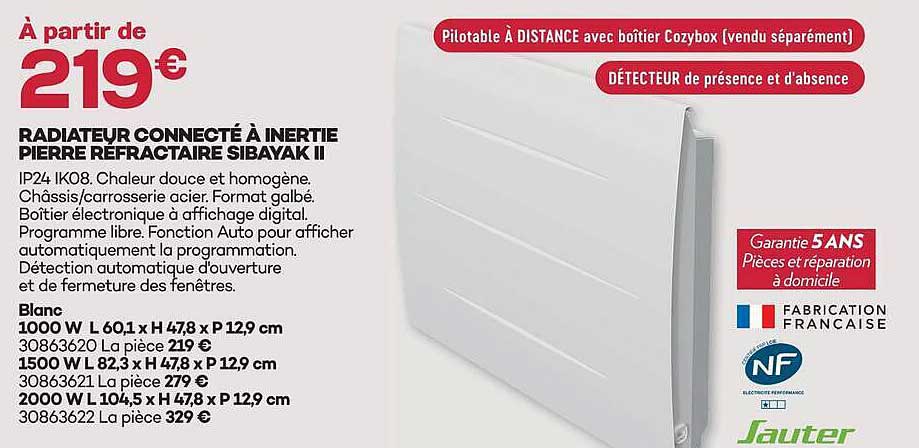 RADIATEUR CONNECTÉ À INERTIE PIERRE RÉFRACTAIRE SIBAYAK II