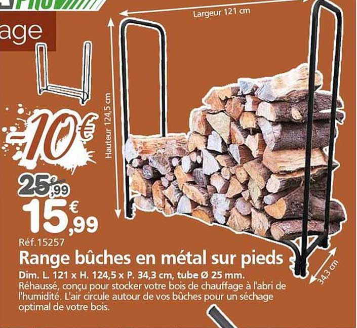 Range bûches en métal sur pieds