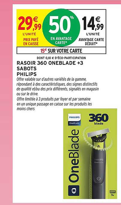 RASOIR 360 ONEBLADE +3 SABOTS PHILIPS