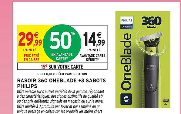 RASOIR 360 ONEBLADE +3 SABOTS PHILIPS