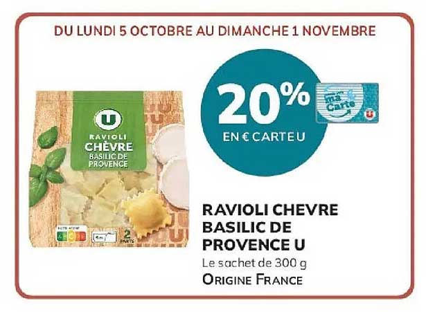 RAVIOLI CHEVRE BASILIC DE PROVENCE U