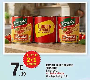 RAVIOLI SAUCE TOMATE “PANZANI” Le lot de 2 + 1 boîte offerte