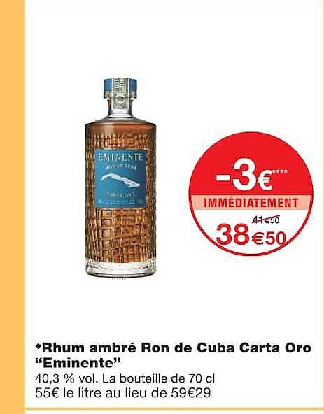 Rhum ambré Ron de Cuba Carta Oro “Eminente”