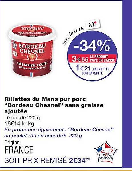 Rillettes du Mans pur porc “Bordeau Chesnel” sans graisse ajoutée