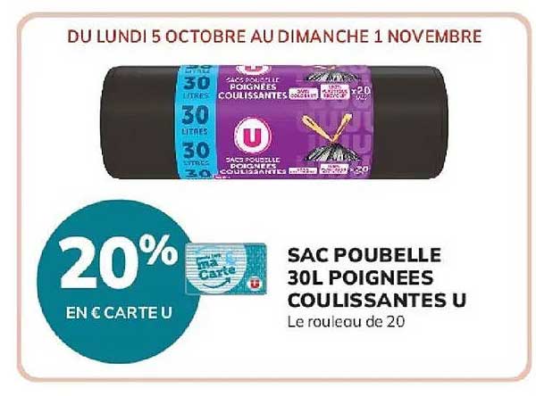 SAC POUBELLE 30L POIGNÉES COULISSANTES U