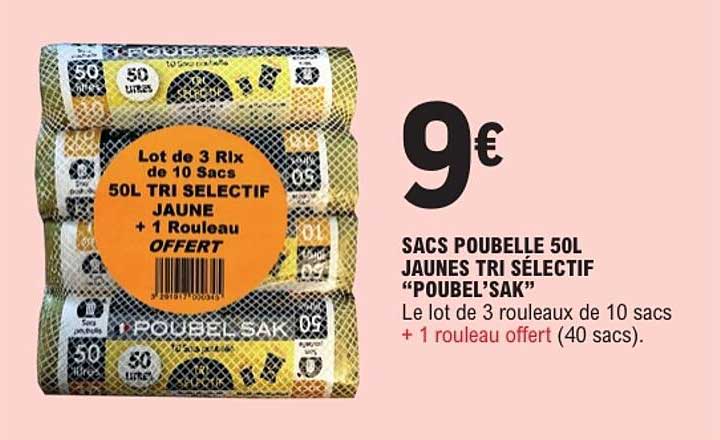 SACS POUBELLE 50L JAUNES TRI SÉLECTIF “POUBEL’SAK”