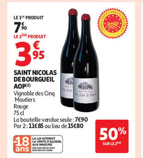 SAINT NICOLAS DE BOURGUEIL AOP(2) Vignoble des Cinq Moutiers Rouge 75 cl