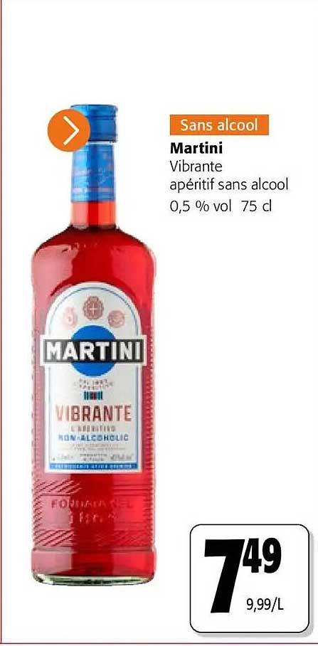 Sans alcool Martini Vibrante apéritif sans alcool 0,5 % vol 75 cl