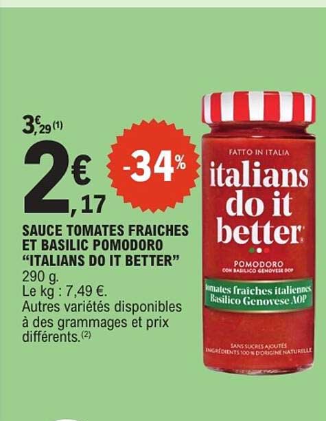 SAUCE TOMATES FRAICHES ET BASILIC POMODORO “ITALIANS DO IT BETTER”