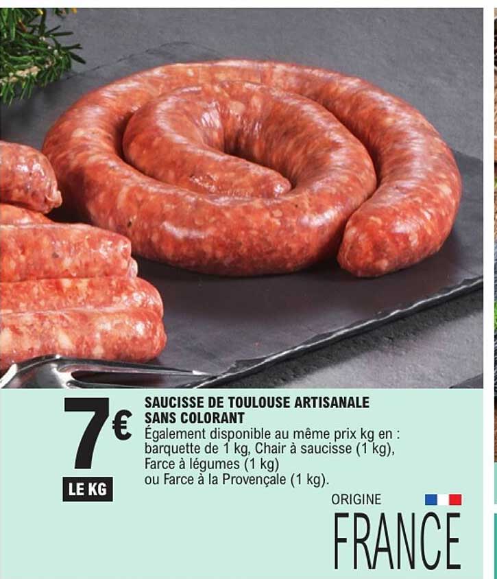 SAUCISSE DE TOULOUSE ARTISANALE SANS COLORANT