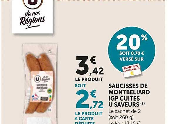 SAUCISSES DE MONTBELIARD IGP CUITES U SAVEURS
