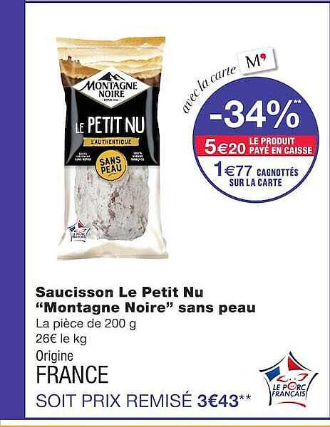 Saucisson Le Petit Nu “Montagne Noire” sans peau